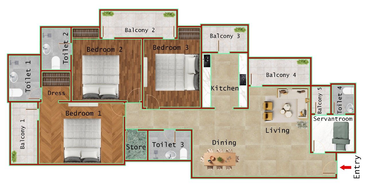 Type-4 3BHK (1845 SQFT)