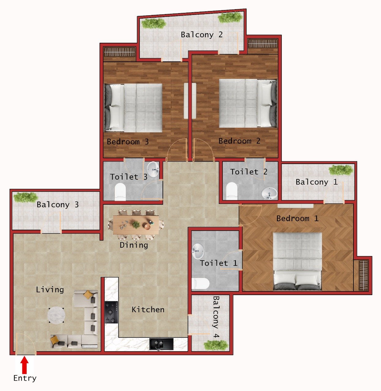 3BHK (1595 Sqft)