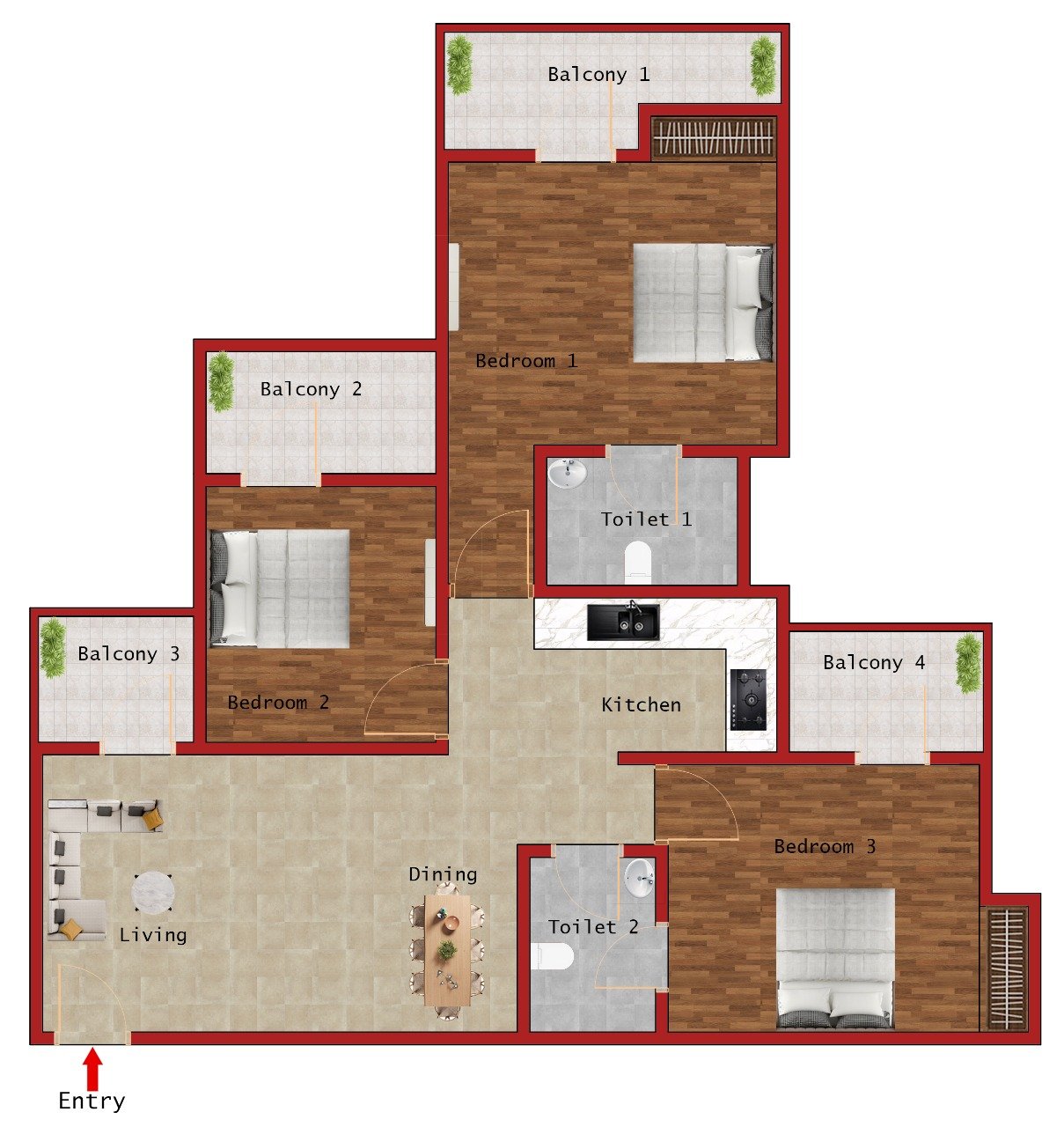3BHK (1405 Sqft)