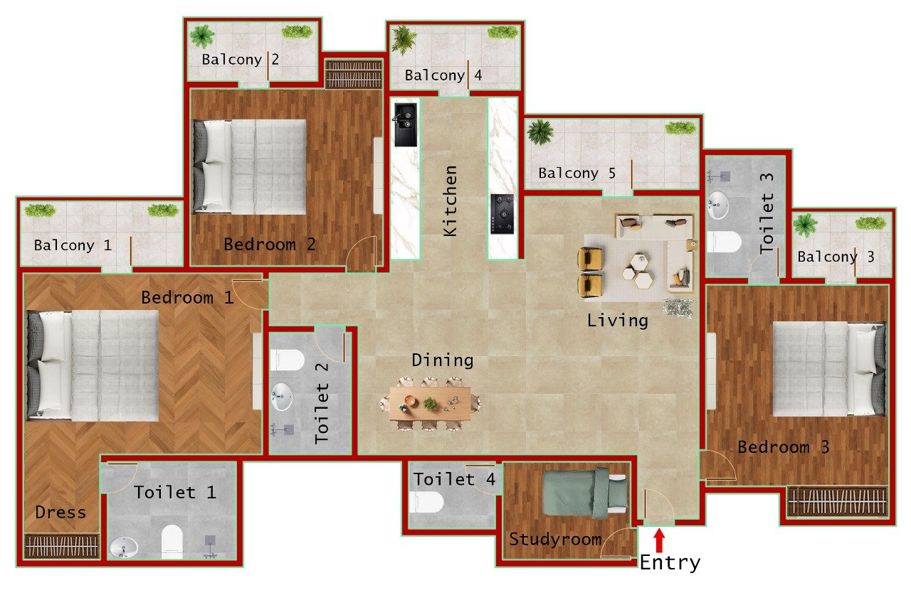 3BR + 4T (1735 SQFT)
