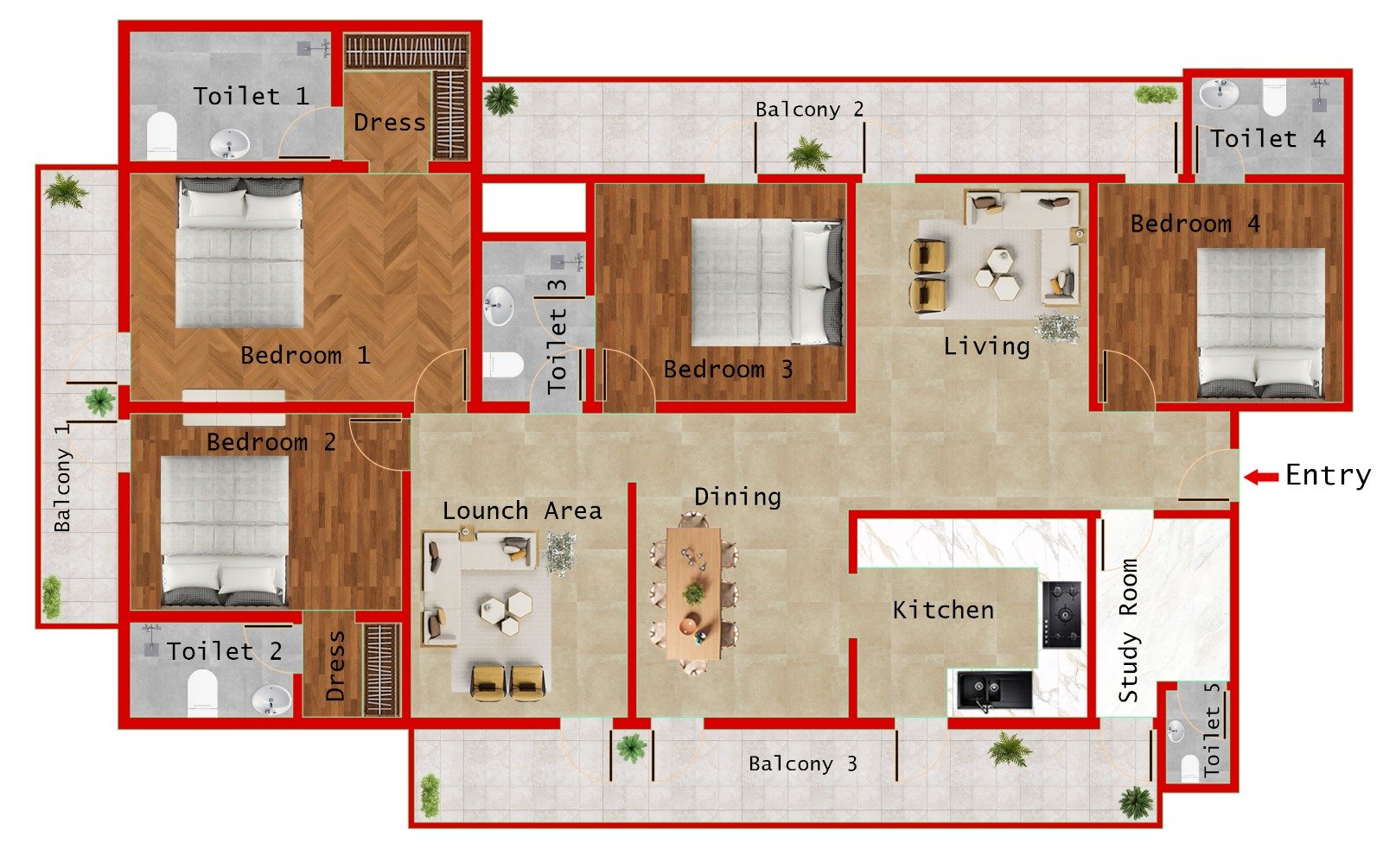 4BR + 5T (3165 SQFT)