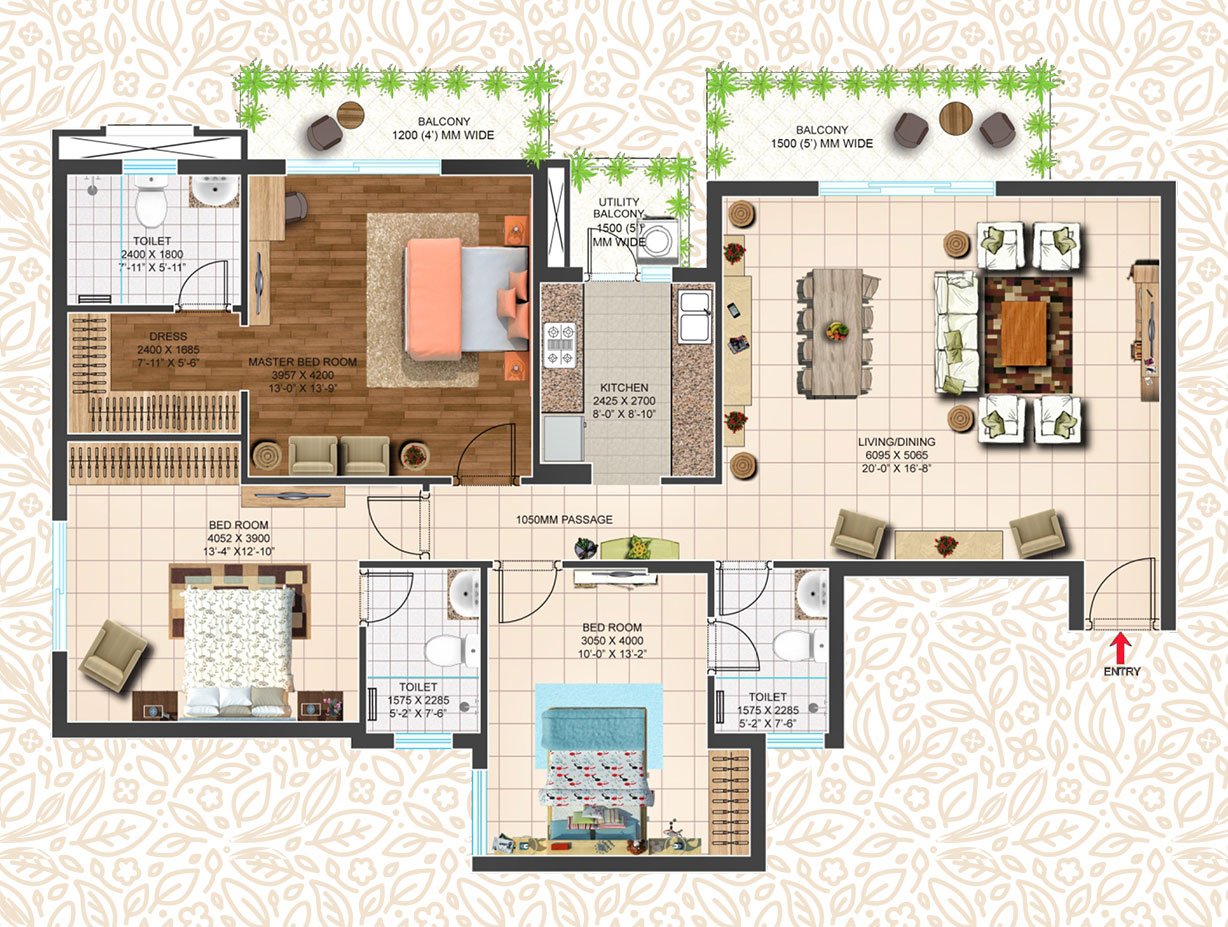 TYPE-C (1750 SQFT) 3BHK + 3T