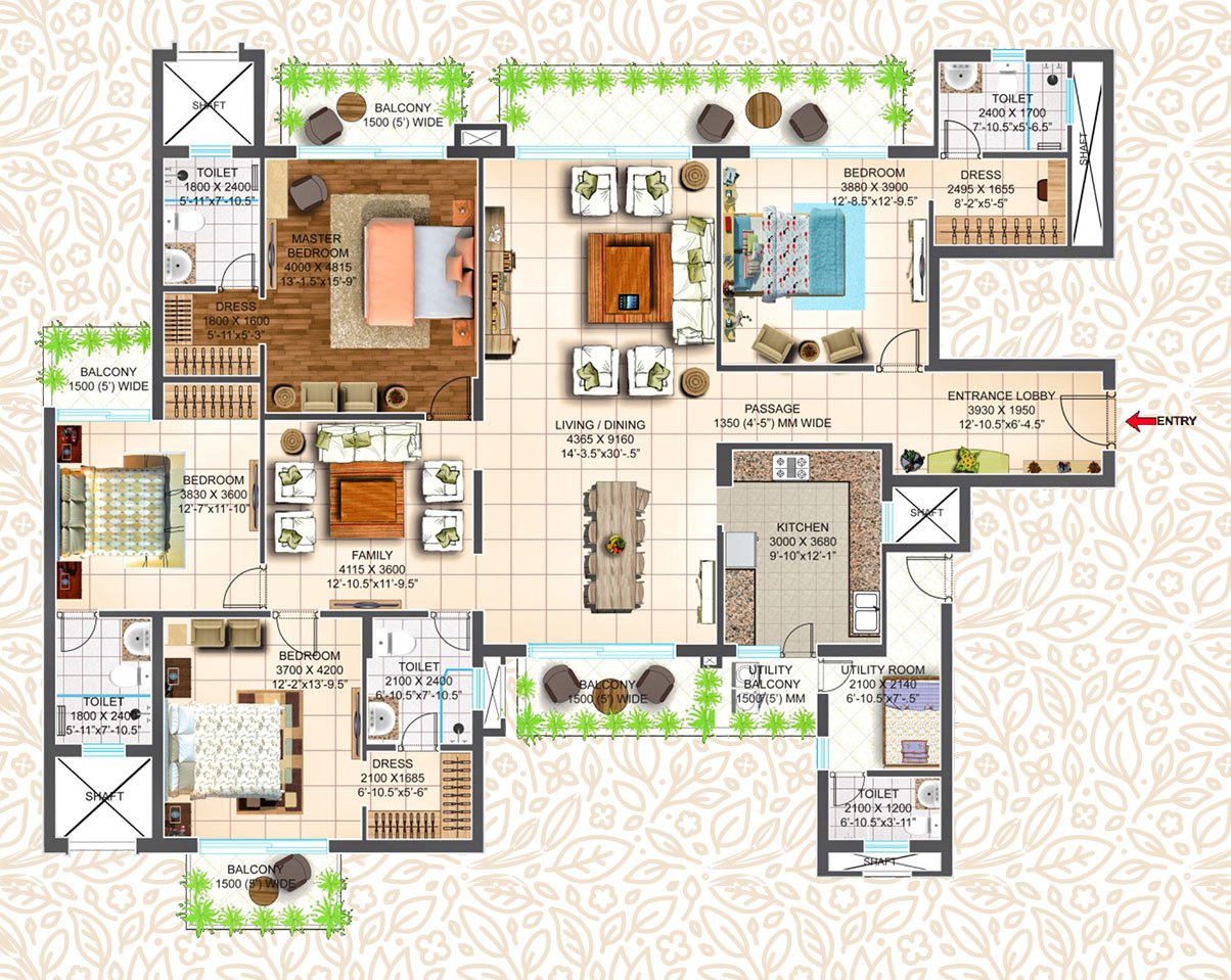 TYPE-A1 (3220 SQFT) 4BHK + UTILITY