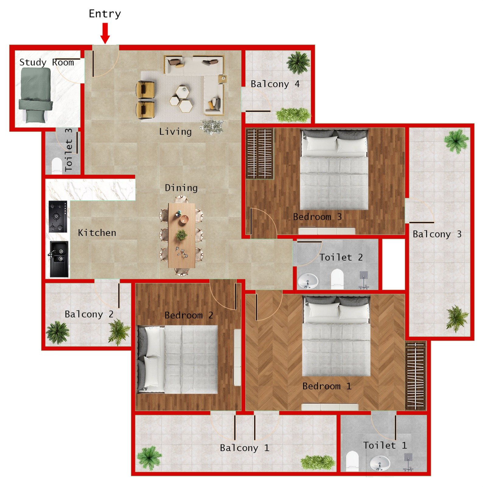 TYPE 5 - 3BR + 3T (1745 SQFT)